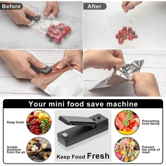 Portable Mini Heat Sealing Machine USB Rechargeable Food Sealer Plastic Bag AL 2