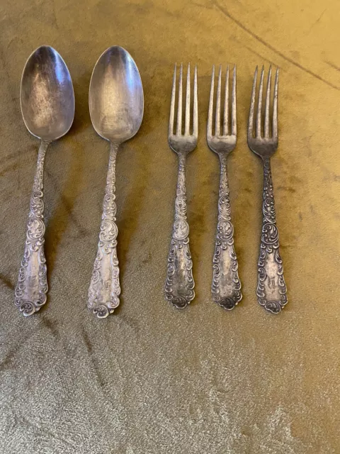 (5) Pcs American Beauty 1900 Flatware Silverware Spoons, Forks Benedict —#A200