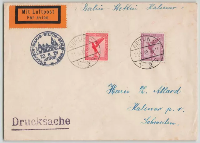 Germany 1929 Berlin to Kalmar Sweden First Flight Cover FFC Airmail