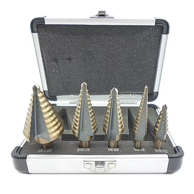 5pcs Step Drill Bit Set Hss Cobalt Multiple Cut Hole 50 Sizes Step Drill w/ Case