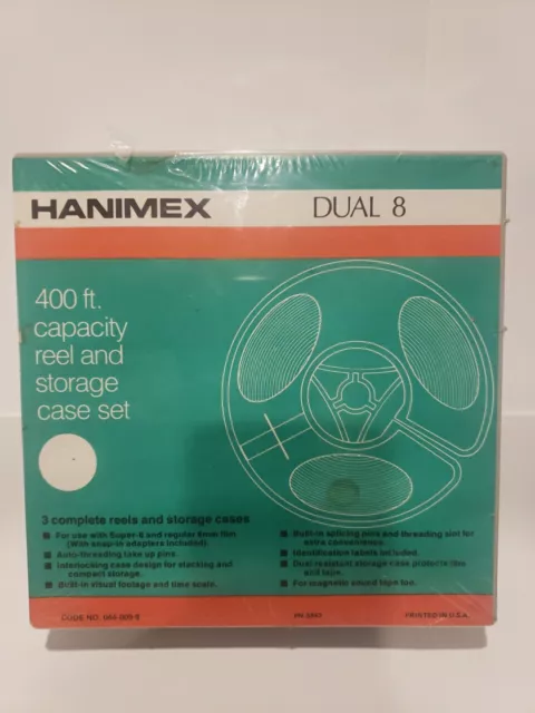 Hanimex 3 pack Dual 8 400 ft Capacity Super 8 Reel and Storage Case Sealed