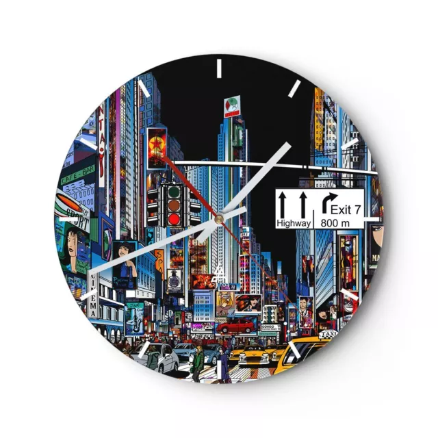 Horloge murale en verre 30x30cm Silencieuse Manhattan new york rue Wall Clock