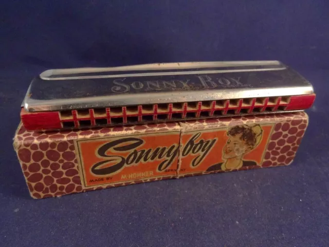 Ancien jouet  musical Harmonica en boîte Sonny boy HOHNER Germany années 30 3