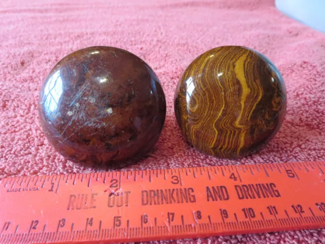 2 Antique Porcelain Door Knobs Brown Marble Tigers eye Swirl Hardware Vintage