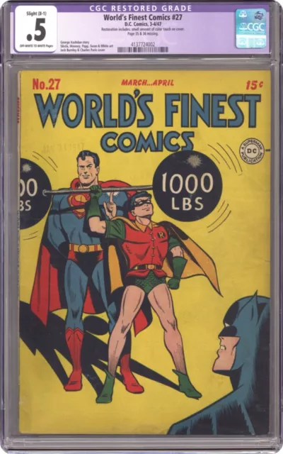 World’s Finest #27 Cgc 0.5 Restored 🏆Golden Age 1947 Dc Comics Classic Cover🏆