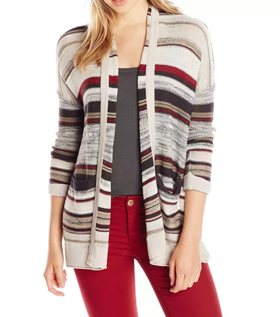 Billabong OUTSIDE LINES STRIPE Multicolored Open Front Sweater Junior's Cardigan