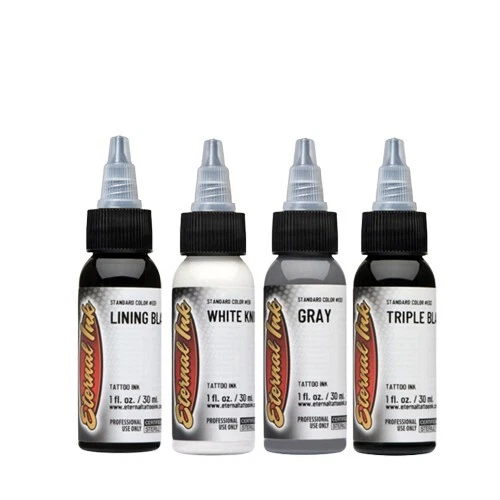 ETERNAL Tattoo Inks Black Gray White Set of 4 Bottles 1 oz 30 ml Authentic Color