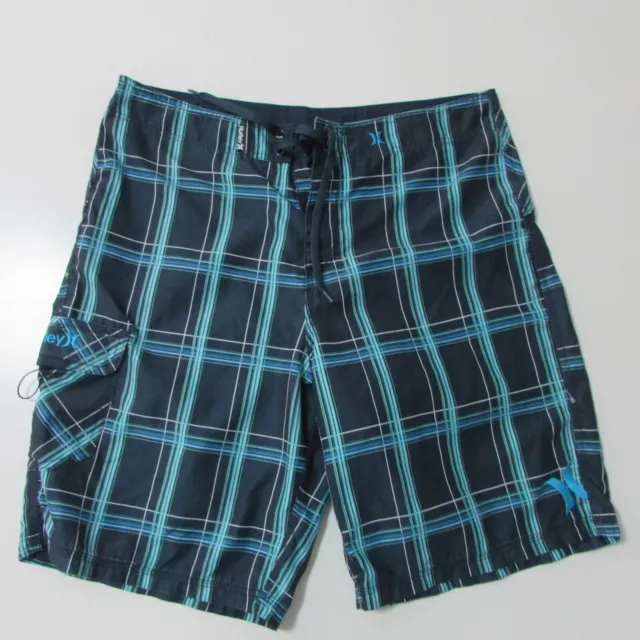 Hurley Board Shorts Mens Size W36 Regular Fit Blue Checkered