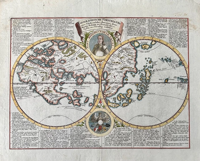 ANTIQUE MAP DOPPLEMAYR 1730 Geographische Vorstellung eines Globi ...