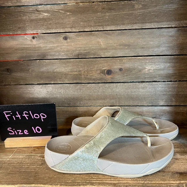 Womens Fitflop Gold Superglitz Sequin Thong Sandals Slipper Flip Flops Size 10 M
