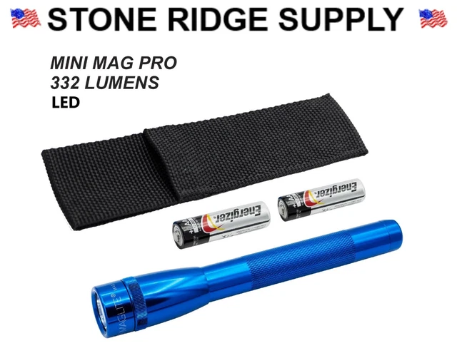 New Maglite Pro 332 Lumens LED SP2P11H Mini MAG 2-Cell AA Made in USA Blue