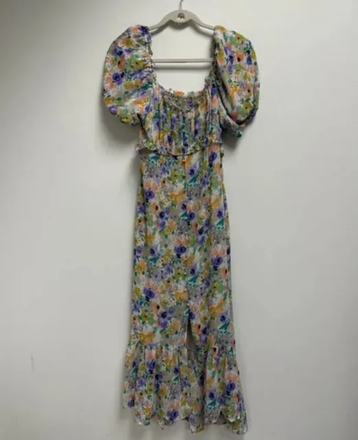 ASTR THE LABEL Balloon Sleeve Sweetheart Floral Maxi Dress SIZE M