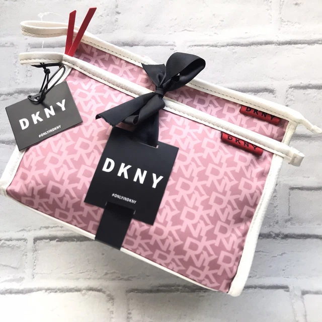DKNY 2PC SMALL Medium Cosmetic Make up Toiletry Wash Bag Pink