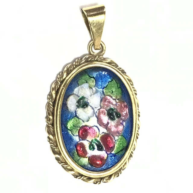 Pendentif Ancien En émail De Limoges Signé G. Funck - Motif Floral, Dans Son écrin R. Guillot Bijoutier