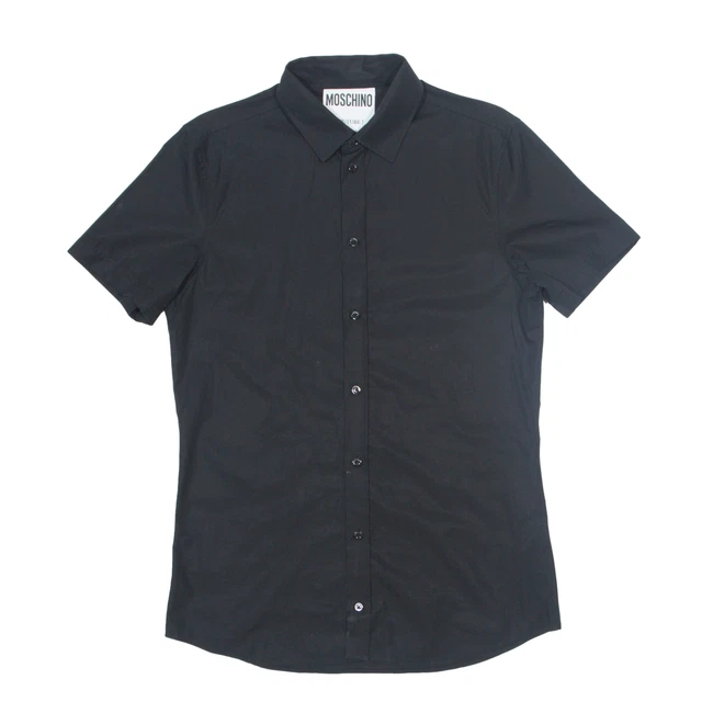 MOSCHINO Couture Milano Camicia Semplice Nera Manica Corta Uomo M