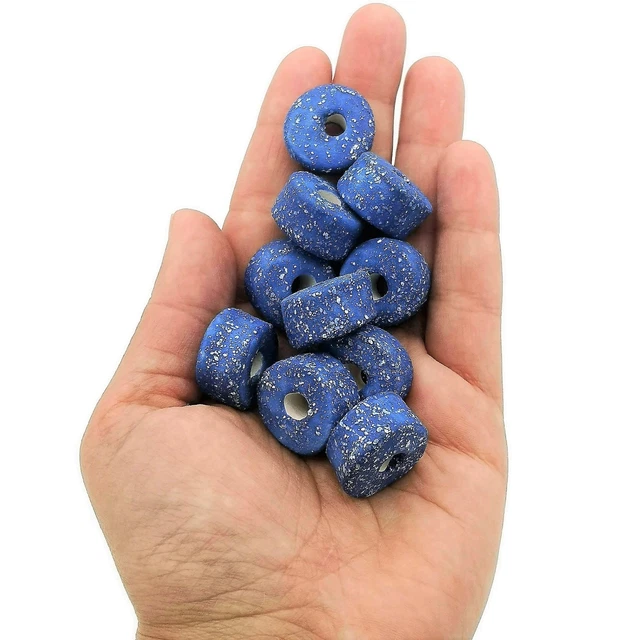 Handmade Ceramic Beads Jewelry Making, 5 Pcs Blue Clay Macrame Beads Large Hole