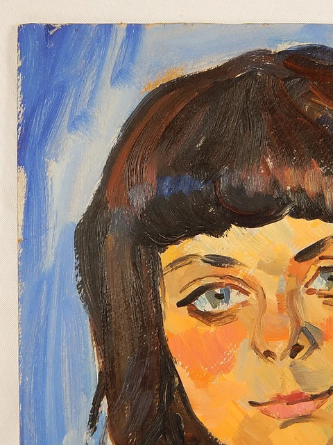 ORIGINAL OIL PAINTING Vintage Portrait of a Girl by Soviet Artist E ...