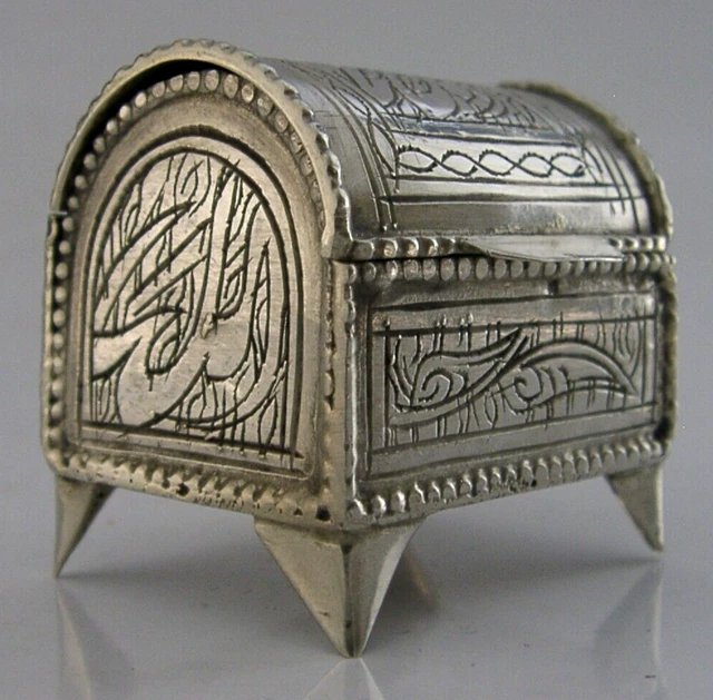 BEAUTIFUL EGYPTIAN SOLID SILVER TREASURE CHEST BOX c1948 EASTERN ANTIQUE 40g 3