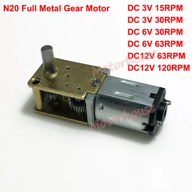 DC 3V-12V Mini Micro N20 Gear Motor Full Metal Gearbox Slow Speed DIY Robot Car