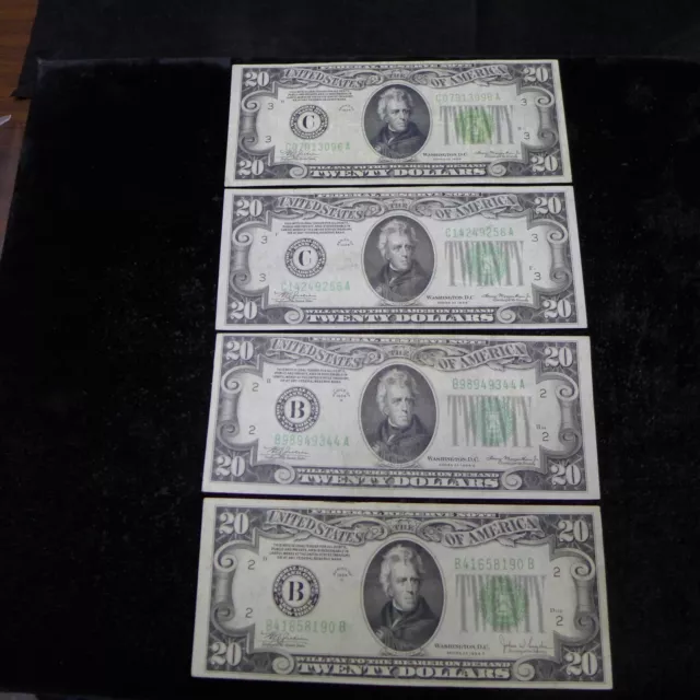 Lot of (4) 1934 Series $20 Federal Reserve Notes - VF