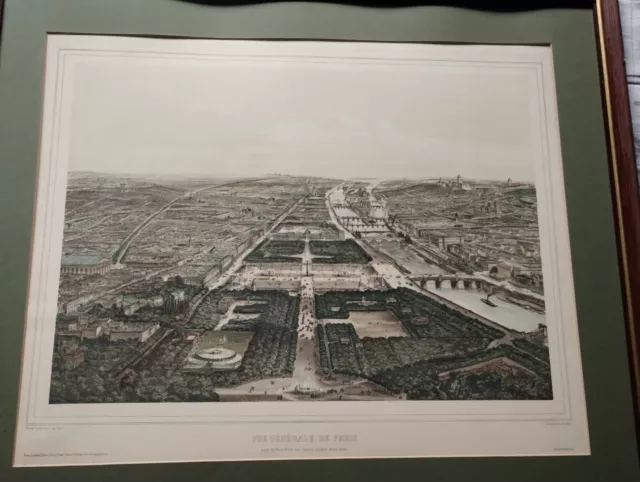 Tableau lithographie ancienne Fichot Lemercier vue générale de Paris XIXE 2