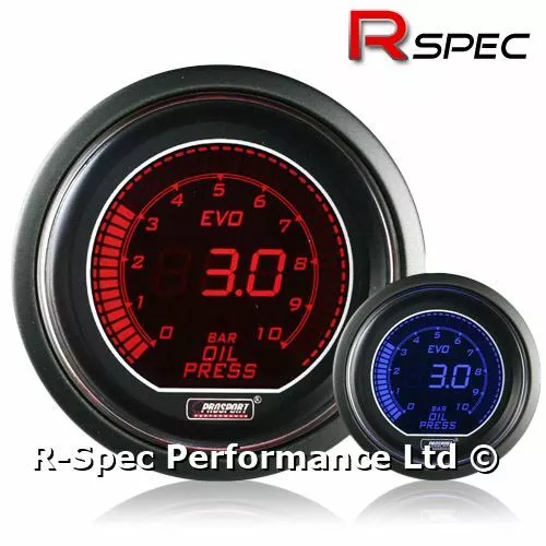 GENUINE Prosport 52mm Evo Blue / Red Display LCD Digital Oil Pressure Gauge BAR