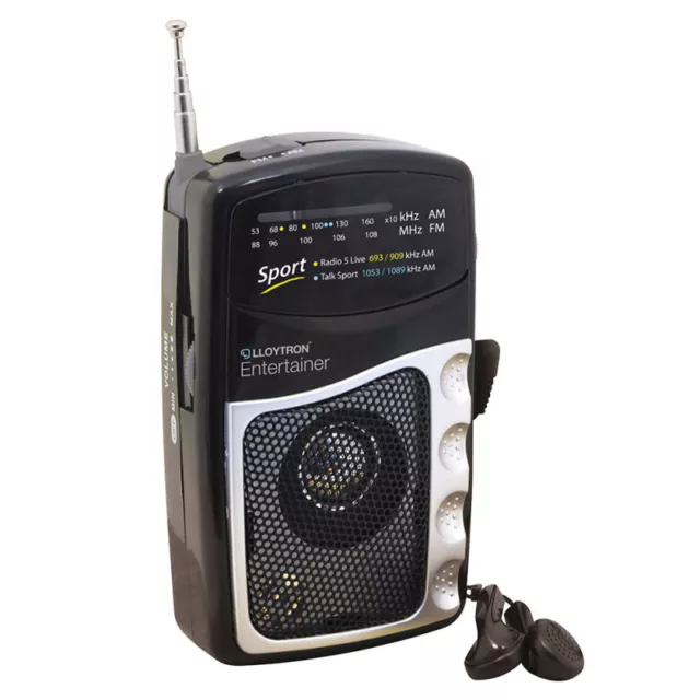 AM/FM Portable Battery Pocket Radio & Earphones - Lloytron Entertainer *N2201BK