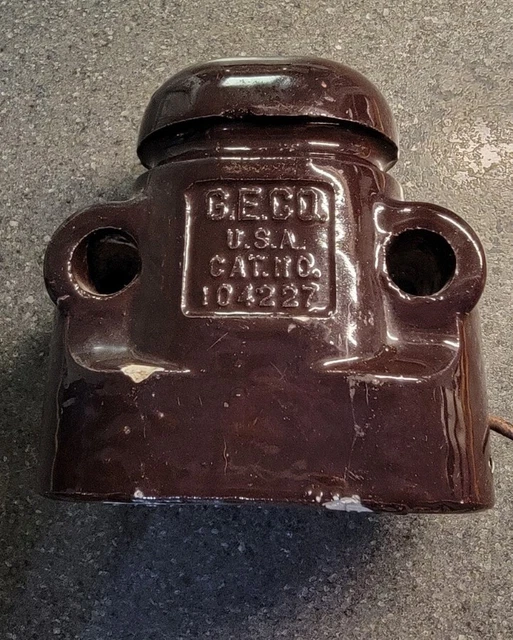 Antique GE General Electric Brown Glazed Porcelain Ceramic Insulator Pat. 1903