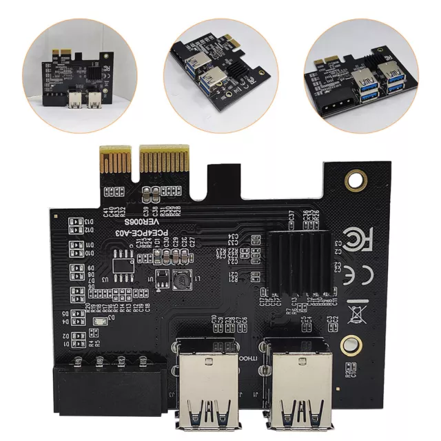 Dual Layers 4 Ports PCIE Riser Adapter Board PCI-E 1 to 4 Riser Card USB 3.0 US
