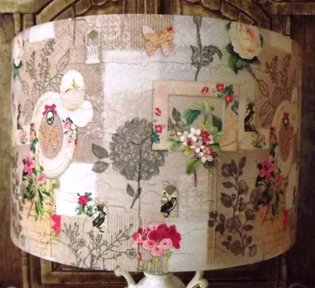 Paralume vittoriano scrapbook shabby chic rosa farfalla floreale vintage GRATIS 3