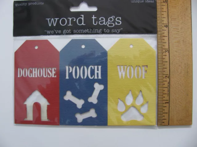 Cortes de lujo cortes láser DOGHOUSE POOCH WOOF etiquetas 3 piezas nuevo en paquete