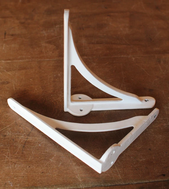 Pair of white 7" ANTIQUE HEAVY CAST IRON VICTORIAN SHELF CISTERN BRACKETs