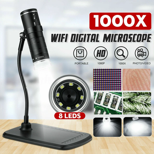 1000X 2MP WIFI Digital Microscope Magnifier Camera 8 LED Lights For IOS ...