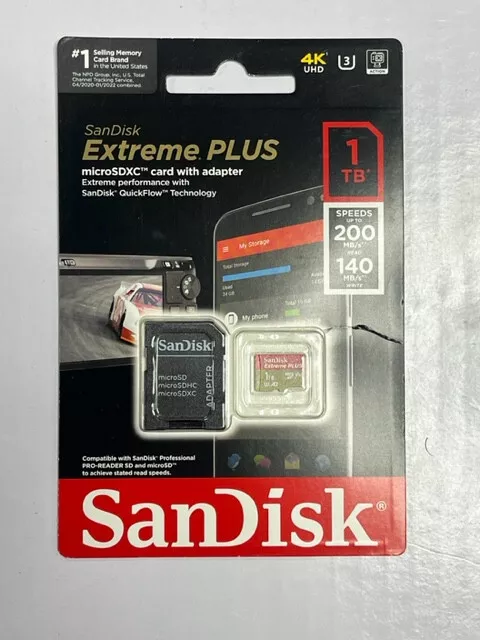 SanDisk Extreme PLUS 1TB Class 10 microSDXC UHS-I Memory Card-SDSQXBD-1T00-AN6MA