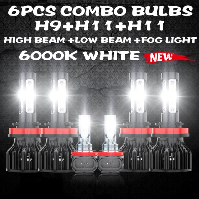 LED Headlight & Fog Light Combo Kit For 2007-2018 Nissan Altima - Hi/Lo Beam + Fog Bulbs, 6000K White, 55W (CHU H11/H9/H8)