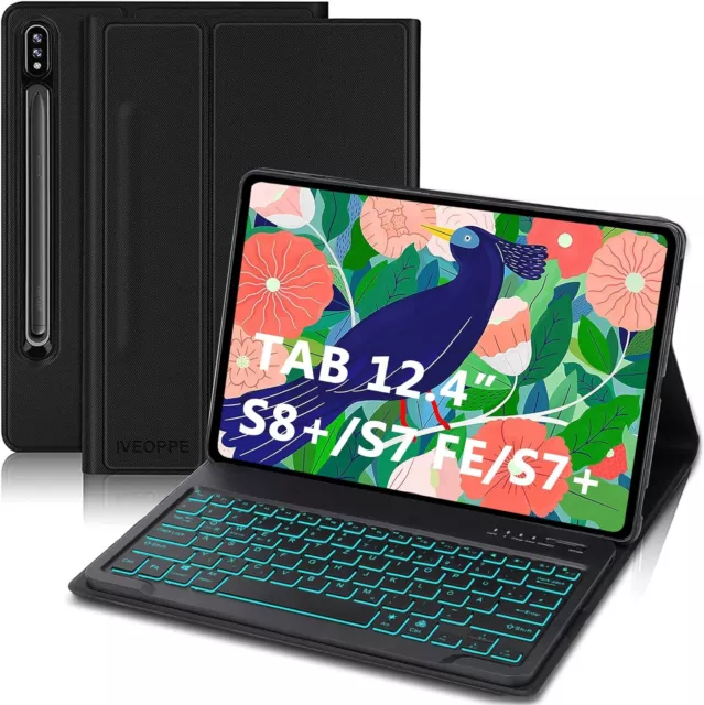 Beleuchtete Tastatur mit Schutzhülle Für Samsung Galaxy Tab S7 FE/S7+/S8+ 12.4''