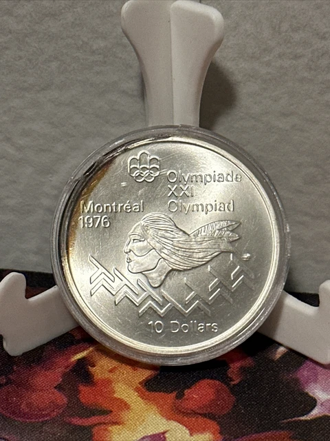 1976 CANADA Queen Elizabeth II Olympics Montreal Silver $10 Coin Rare Tarnished