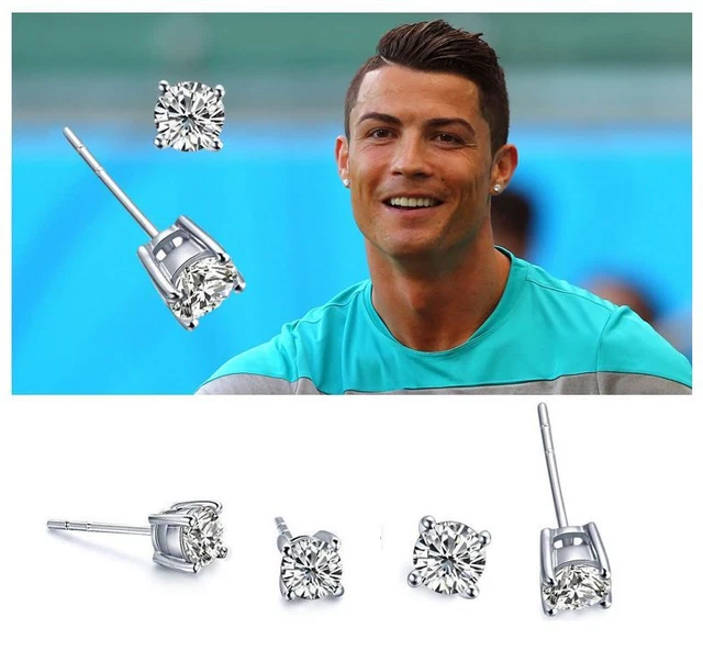 Men’s/Boys Ronaldo: Silver Plated 4mm Designer Crystal Diamante Stud Earrings