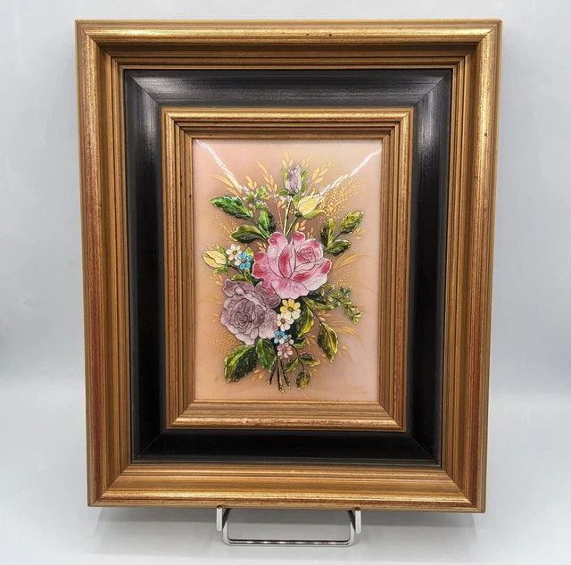 Tableau émail De Limoges – Petit Bouquet De Fleurs – Occasion