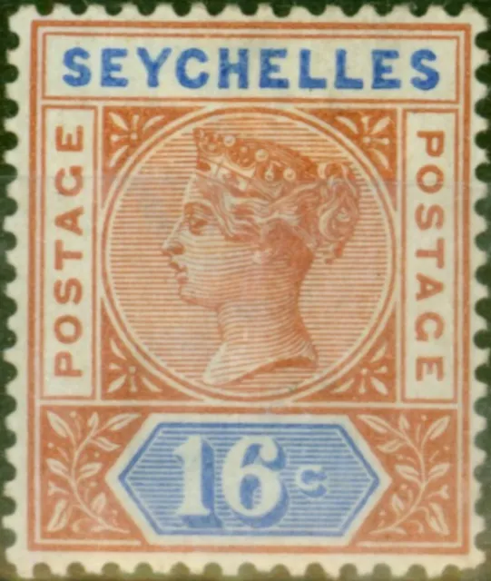Seychelles 1892 16c Chestnut & Ultramarinblau SG14 Fein MM