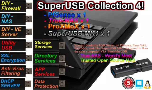 SuperUSB Collection4 PfSense, ProxMox, TrueNAS & SuperUSB 4x32gb Bootable Sticks