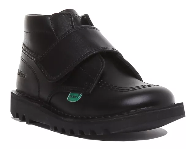 Kickers Niños Individual Correa Trasera A Escuela Cuero Botas Negro Talla UK 4 -