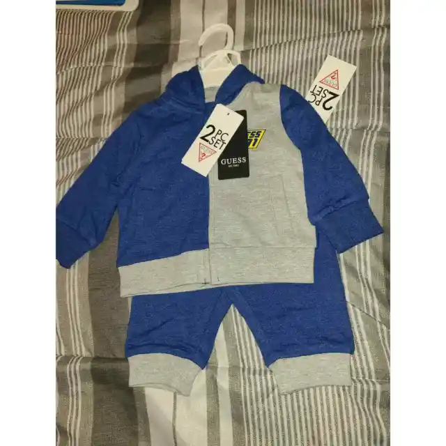 Guess Outfit Set Baby Boy New Born Logo Long Sleeve Colorblock 2 Pieces (VA1)
