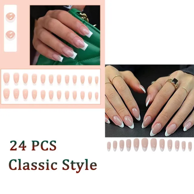 24 Uds. Extensiones De Uñas Acrílicas Removibles Con Pegamento De Gelatina <