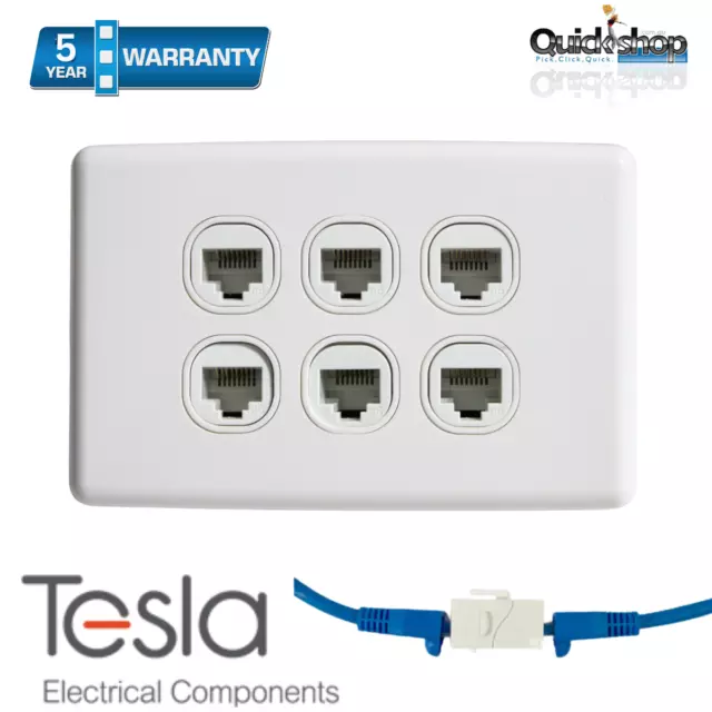 6 Gang Data Wall Plate Clipsal Style CAT6 RJ45 COUPLER  Network LAN Port Jack