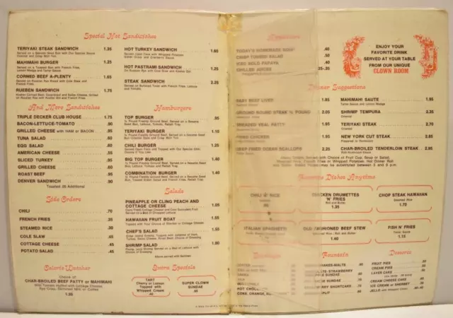 1960s Tops Coffee Shop Clown Room Restaurant Menu Ala Moana Waikiki Beach Hawaii 3