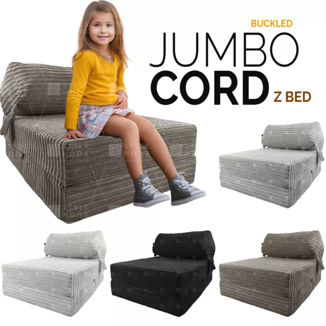 Single Chair Bed Sofa Z bed Jumbo Cord Seat Foam Fold Out Guest Futon Kids