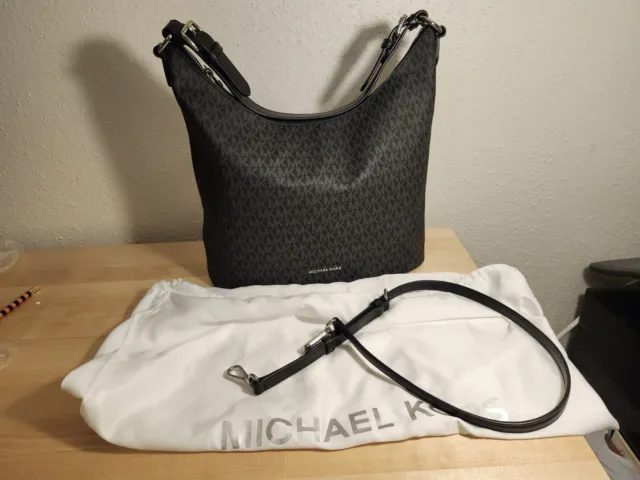 Michael Kors Lupita Large Hobo Signature Black Silver Hardware Handbag Purse Nwt