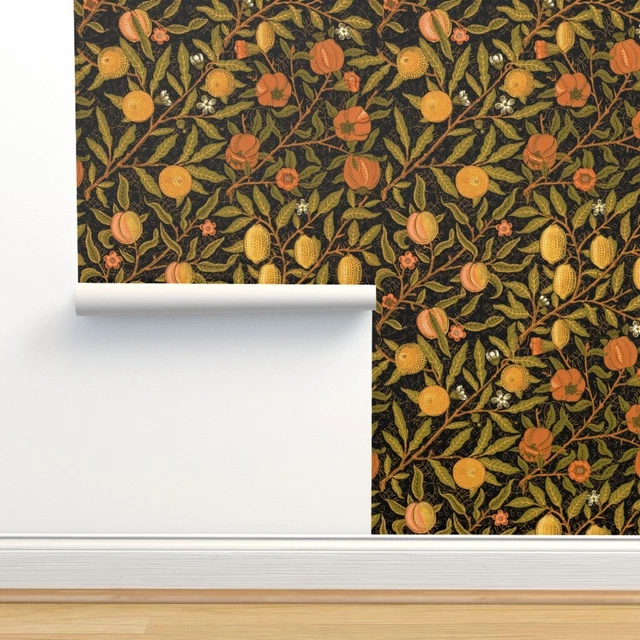 Removable Water-Activated Wallpaper Fruit Citrus Black Victorian Arts Kitchen
