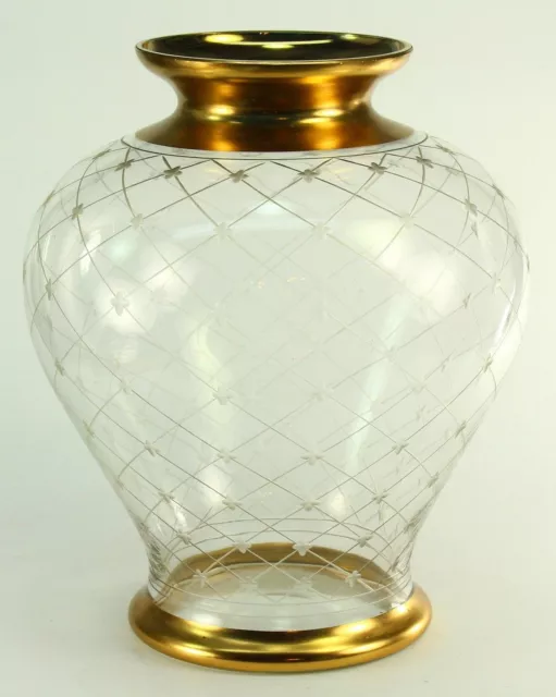 ! 1900's FINE Thin-Walled Cut Crystal Etched Gilt Glass Flower Vase Baluster